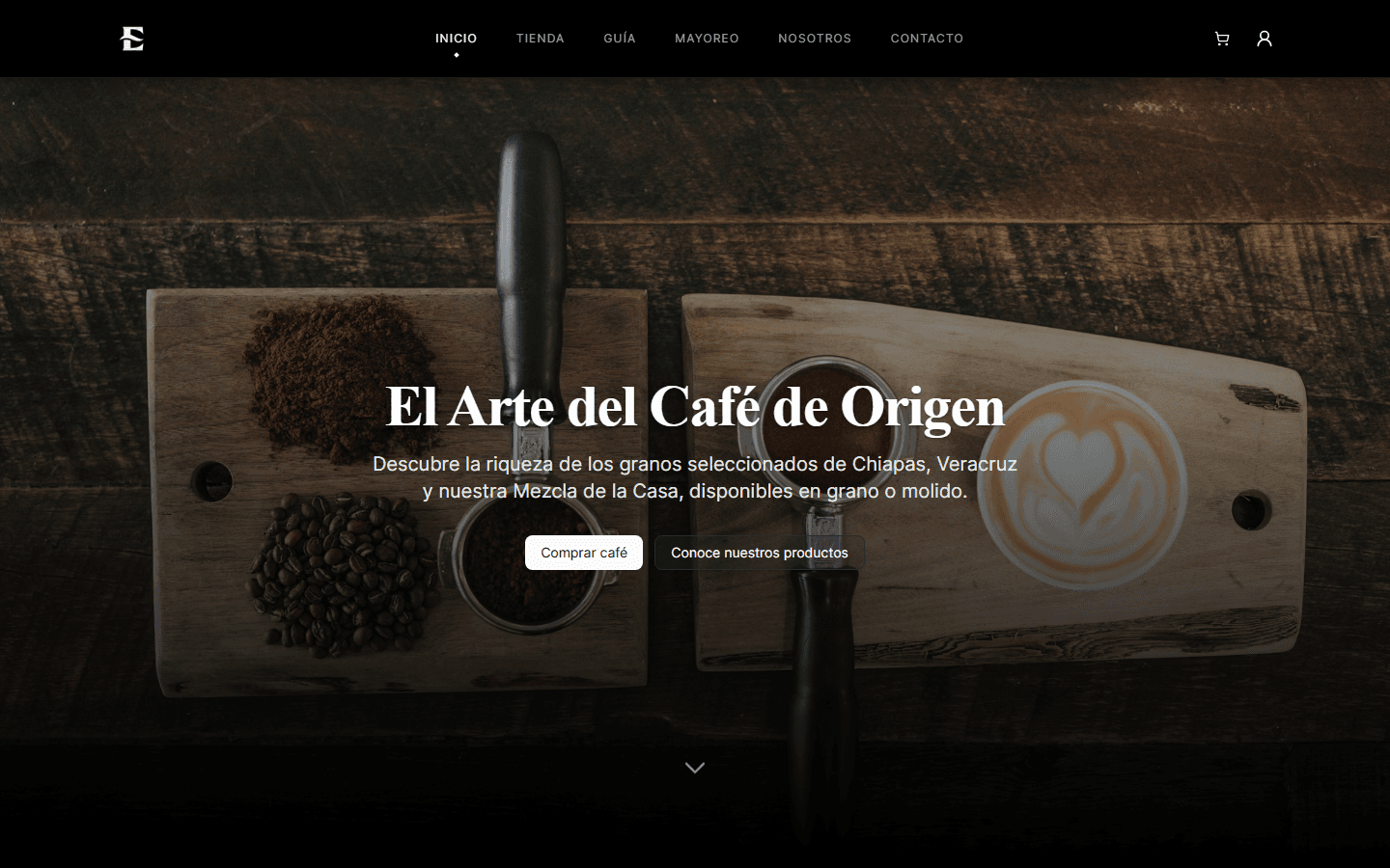 The expressus.shop home page, with buttons to shop for coffee and see the products.